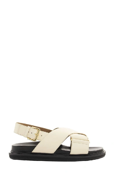 Shop Marni Criss-cross Fussbett In White Leather Sandals