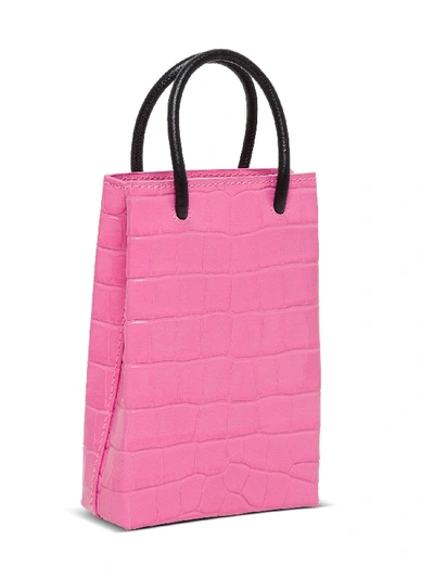 Shop Balenciaga Croco Printed Shopping Crossbody Bag In Pink