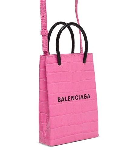 Shop Balenciaga Croco Printed Shopping Crossbody Bag In Pink