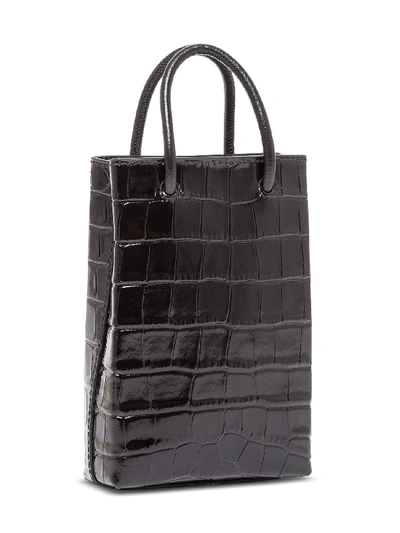 Shop Balenciaga Croco Printed Shopping Crossbody  Bag In Black