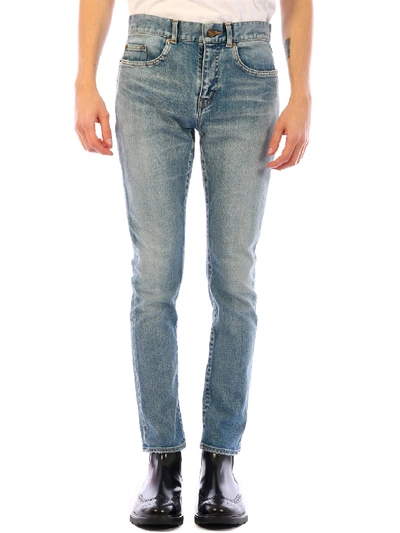 Shop Saint Laurent Cropped Skinny  Jeans In Light Blue