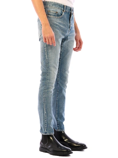 Shop Saint Laurent Cropped Skinny  Jeans In Light Blue