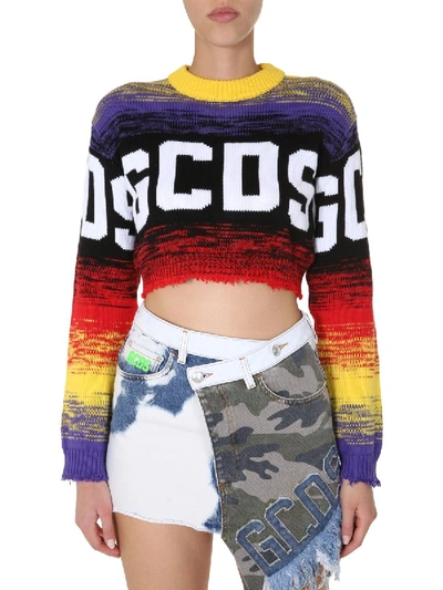 Shop Gcds Cropped Sweater In Purple