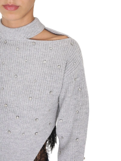 Shop Self-portrait Cropped Sweater In Grey
