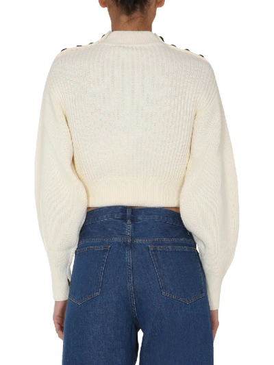 Shop Self-portrait Cropped Sweater In White