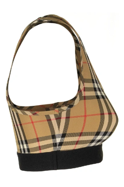 Shop Burberry Dalby Logo Detail Vintage Check Bra Top In Archive Beige
