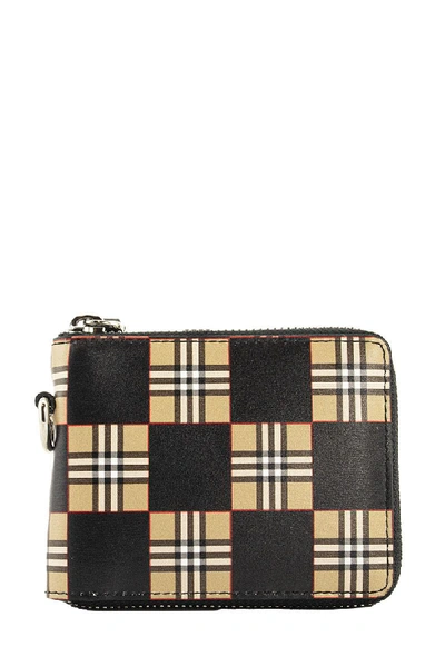 Shop Burberry Daniels Chequer Print Leather Ziparound Wallet In Archive Beige/black