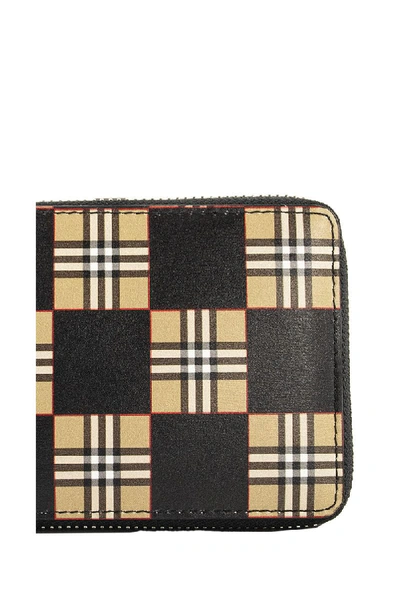 Shop Burberry Daniels Chequer Print Leather Ziparound Wallet In Archive Beige/black