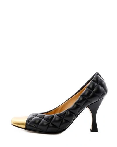 Shop Bottega Veneta Décolleté In Quilted Leather With Metal Toe In Nero