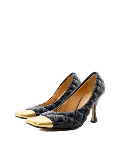 Shop Bottega Veneta Décolleté In Quilted Leather With Metal Toe In Nero