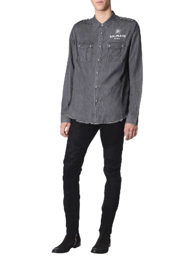 Shop Balmain Denim Shirt In Black