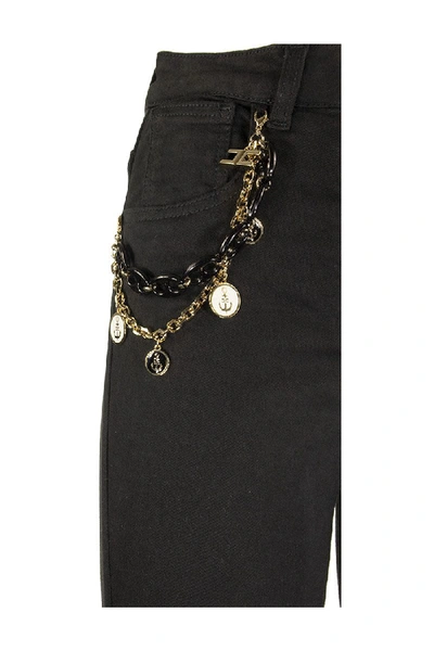 Shop Elisabetta Franchi Denim Trousers With Charms Black