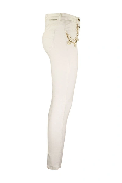Shop Elisabetta Franchi Denim Trousers With Charms Ivory