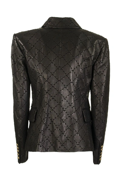 Shop Balmain Diamond Jacket Black Leather Blazer With Diamond-shaped Stitching