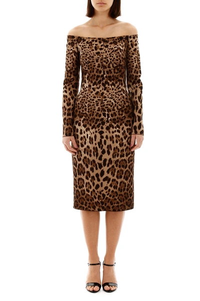 Shop Dolce & Gabbana Animalier Midi Dress In Leo New