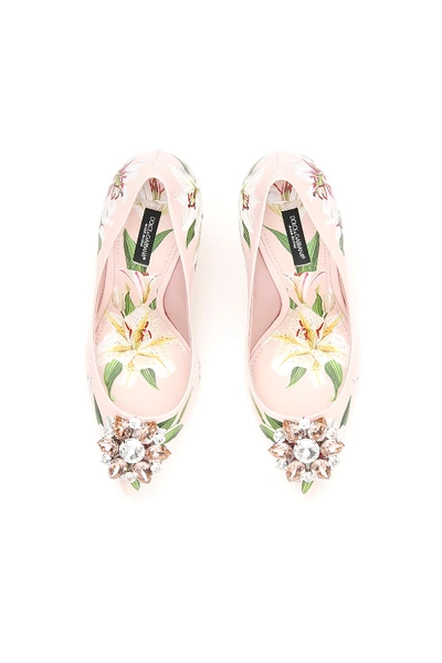 Shop Dolce & Gabbana Bellucci Pumps With Lily Print In Gigli Fdo Rosa