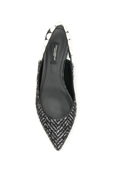 Shop Dolce & Gabbana Bellucci Chevron Slingbacks With Pearls In Bianco Nero