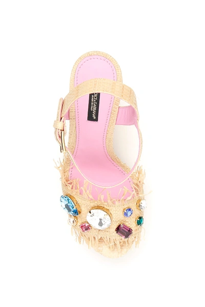 Shop Dolce & Gabbana Bianca Wedge Sandals In Tropea Straw In Naturale Multicolor