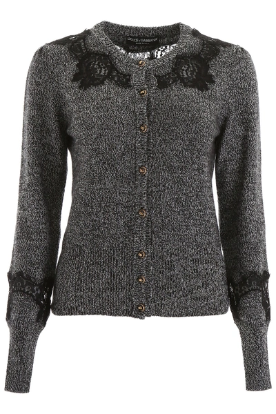 Shop Dolce & Gabbana Cardigan With Lace Inserts In Variante Abbinata