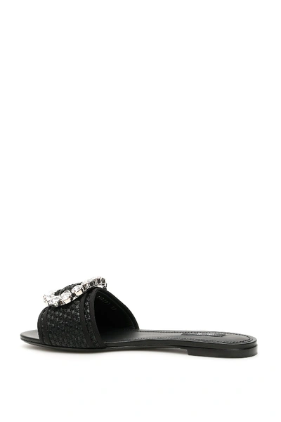 Shop Dolce & Gabbana Crystal Buckle Bianca Slides In Nero