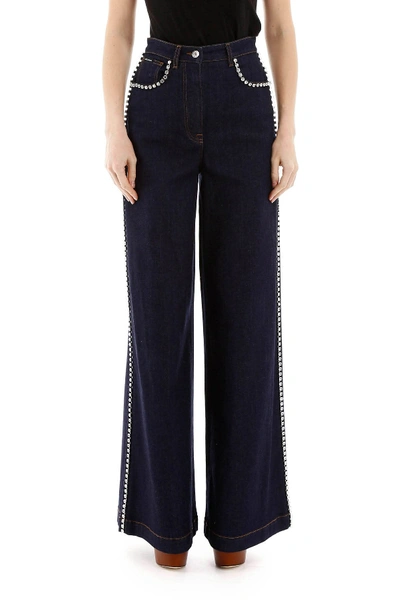 Shop Dolce & Gabbana Crystal-embellished Flare Jeans In Blu Scurissimo 1