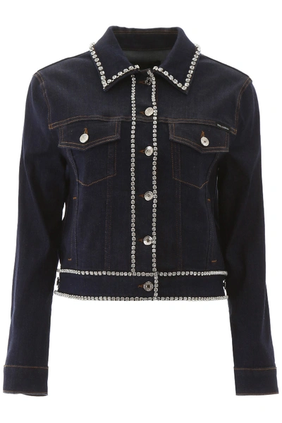 Shop Dolce & Gabbana Denim Jacket With Crystals In Blu Scurissimo 1
