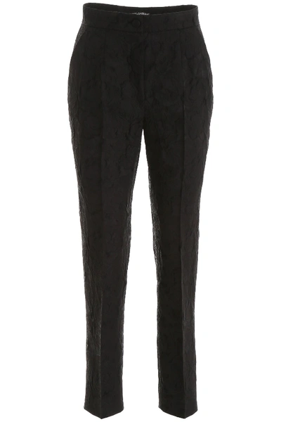 Shop Dolce & Gabbana Floral Jacquard Trousers In Nero