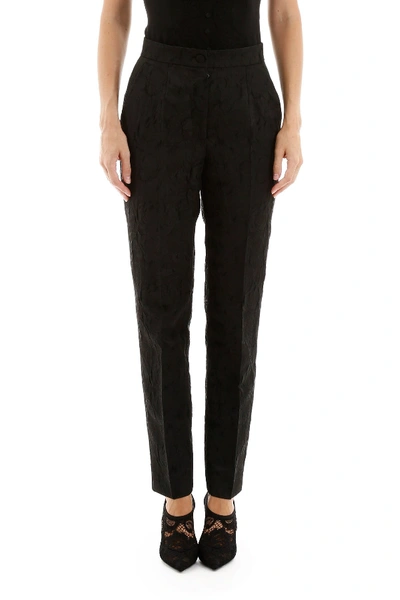 Shop Dolce & Gabbana Floral Jacquard Trousers In Nero