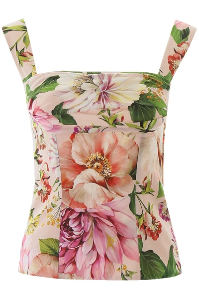 Shop Dolce & Gabbana Flower Print Top In Fiori Rosa Fdo Rosa