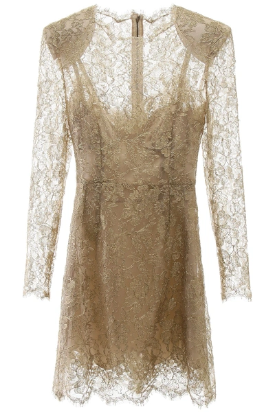 Shop Dolce & Gabbana Golden Lace Mini Dress In Oro