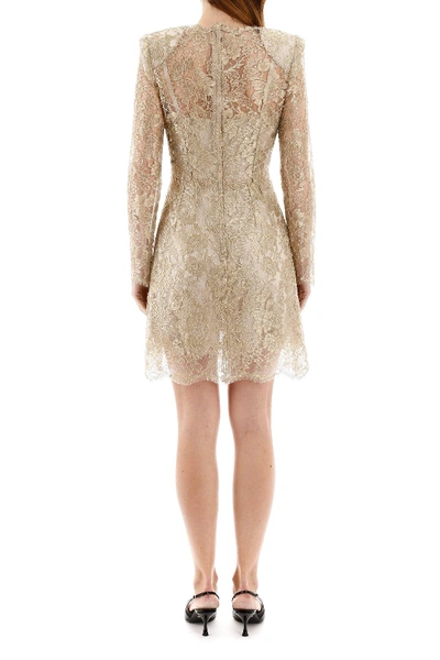 Shop Dolce & Gabbana Golden Lace Mini Dress In Oro