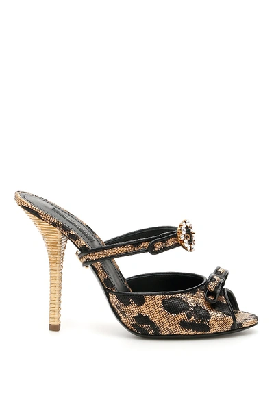 Shop Dolce & Gabbana Keira Mules Raffia Leo In Beige Nero