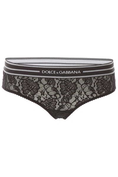 Shop Dolce & Gabbana Lace Briefs With Logo Band In Nero