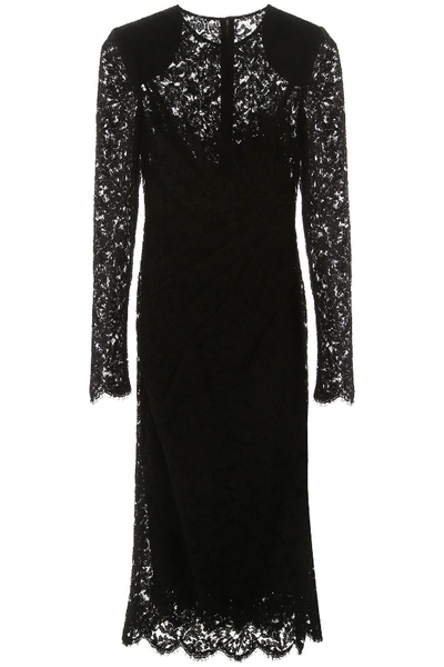 Shop Dolce & Gabbana Lace Draped Dress In Nero
