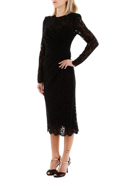 Shop Dolce & Gabbana Lace Draped Dress In Nero