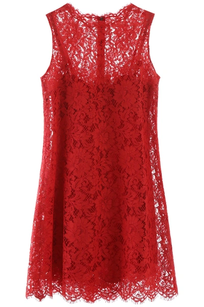 Shop Dolce & Gabbana Lace Mini Dress In Rosso Brillante