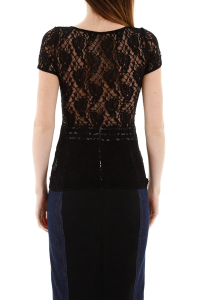 Shop Dolce & Gabbana Lace T-shirt With Logo In Nero