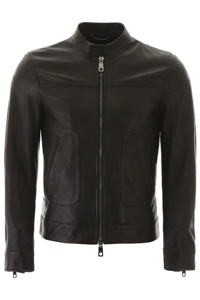 Shop Dolce & Gabbana Leather Biker Jacket In Nero