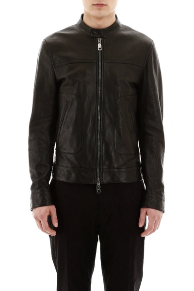 Shop Dolce & Gabbana Leather Biker Jacket In Nero