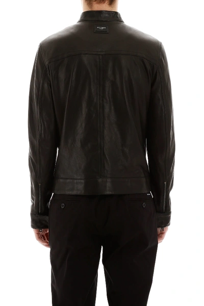 Shop Dolce & Gabbana Leather Biker Jacket In Nero