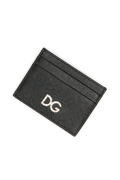 Shop Dolce & Gabbana Leather Cardholder With Crystal Dg In Nero