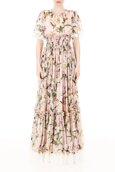 Shop Dolce & Gabbana Lily Print Dress In Gigli Fdo Rosa