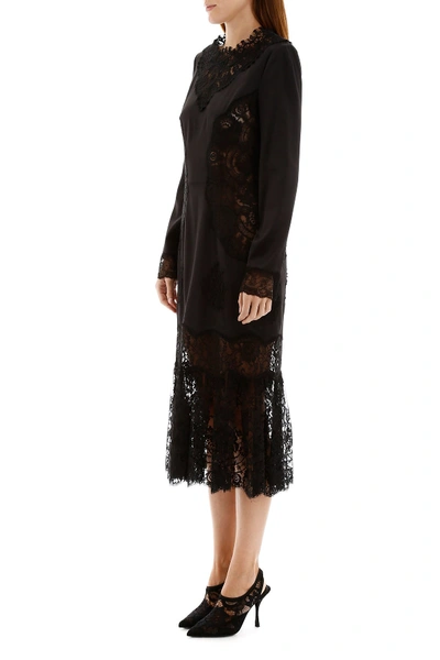 Shop Dolce & Gabbana Satin And Lace Dress In Nero