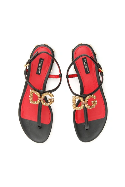 Shop Dolce & Gabbana Sandals With Logo Buckle In Nero