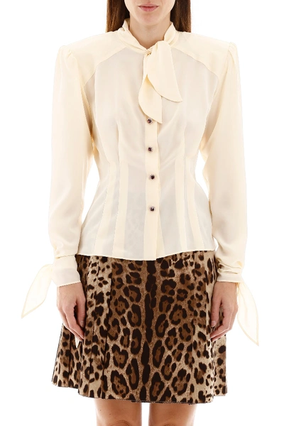 Shop Dolce & Gabbana Shirt With Padded Shoulders In Beige 3