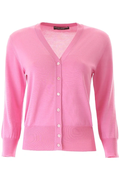 Shop Dolce & Gabbana Silk Buttoned Cardigan In Rosa Confetto Scuro