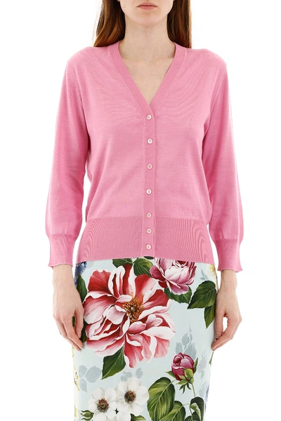 Shop Dolce & Gabbana Silk Buttoned Cardigan In Rosa Confetto Scuro