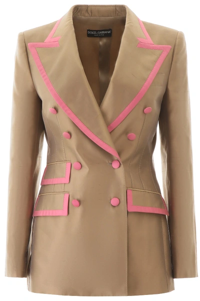 Shop Dolce & Gabbana Two-tone Shantung Blazer In Beige