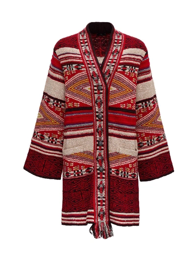 Shop Etro Silk And Wool Ikat Cardigan In Red