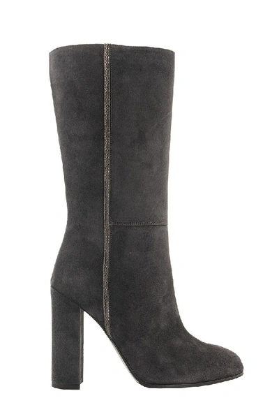 Shop Fabiana Filippi Dora Leather And Shearling Boots In Grey